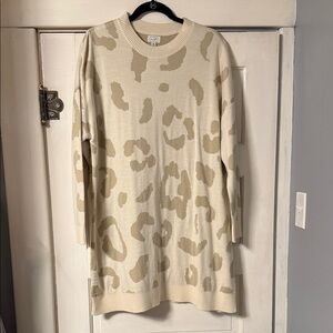 Cream and Tan Leopard Print Sweater Dress